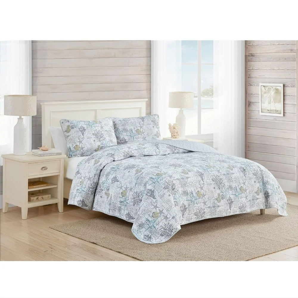 Tommy Bahama - Queen Quilt Set, Reversible Cotton Bedding with Matching Shams